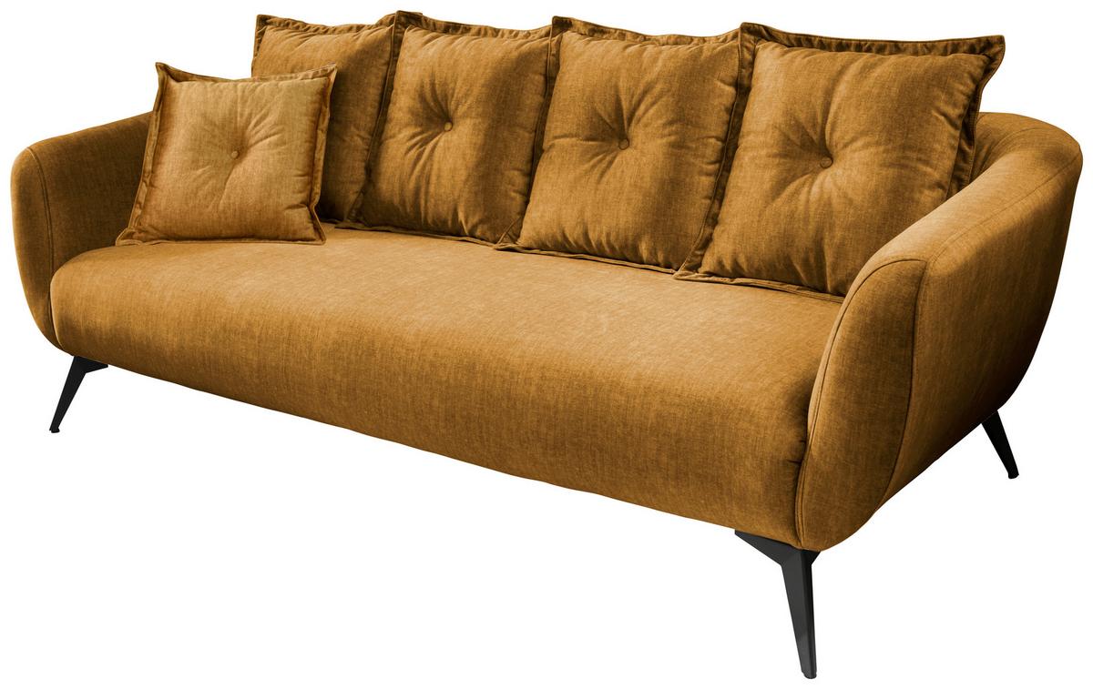 3-Sitzer-Sofa Baggio Gelb Velours - Gelb/Schwarz, MODERN, Holz/Textil (236/94/103cm) - Livetastic
