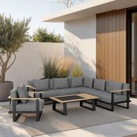 Loungegarnitur Fabrizia Grau Outdoorstoff/Metall/Holz - Grau, MODERN, Holz/Textil - Bessagi Garden
