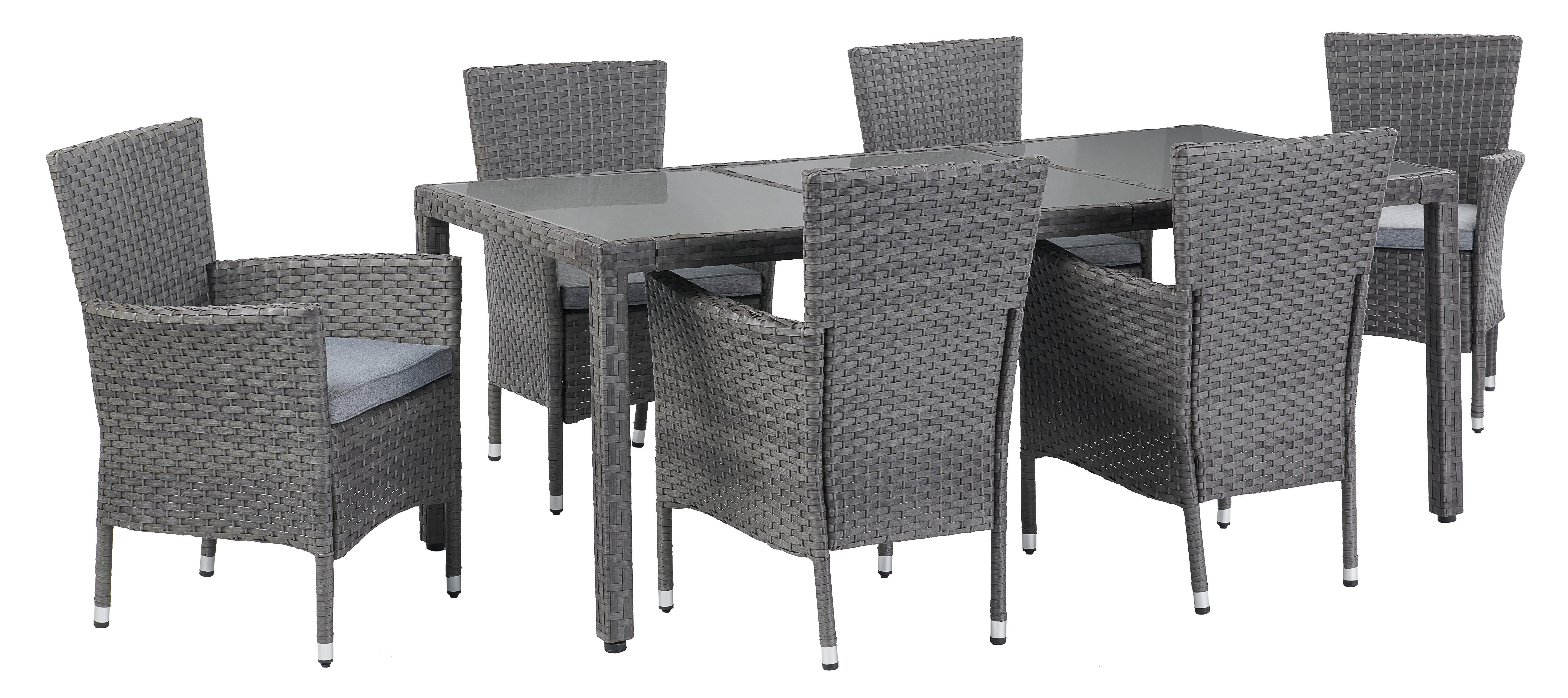 Vrtna Garnitura Eva, Sivorjava, 7-Delni Set - siva/rjava, Moderno, kovina/umetna masa - Modern Living