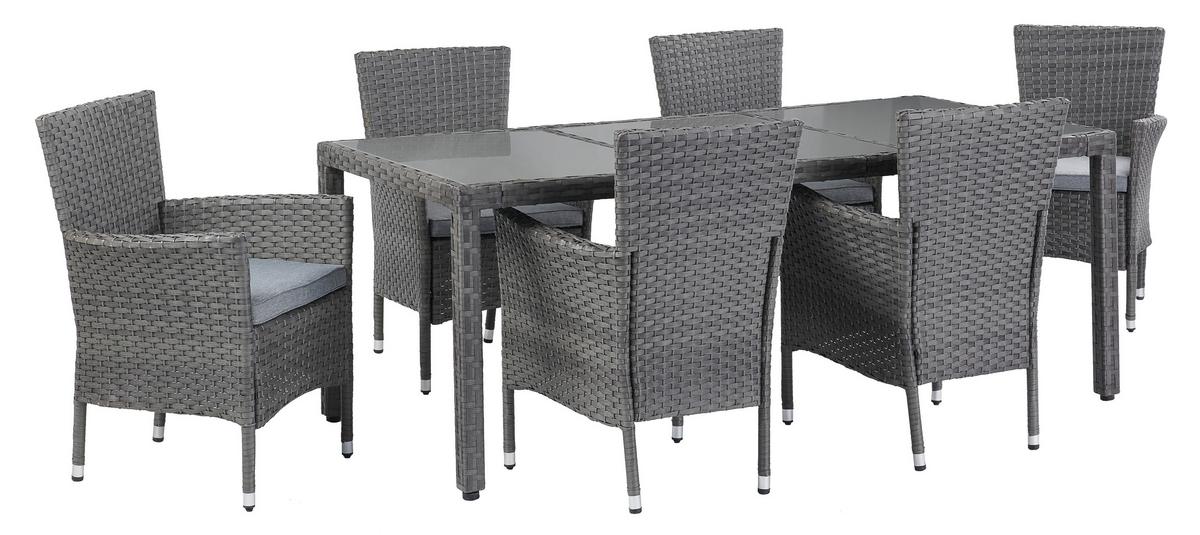 Vrtna Garnitura Eva, Sivorjava, 7-Delni Set - siva/rjava, Moderno, kovina/umetna masa - Modern Living