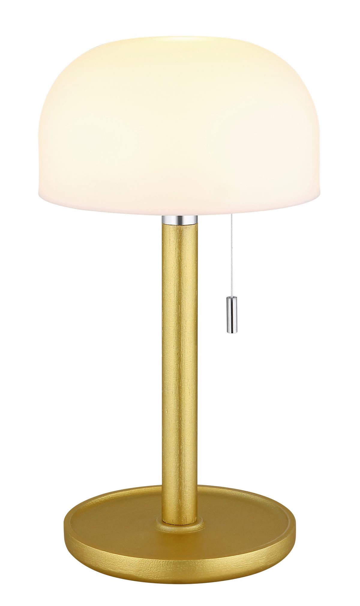 AKKU-TISCHLEUCHTE 21016M NORMAN - Weiss/Messingfarben, Konventionell, Holz/Kunststoff (15/28cm) - Globo