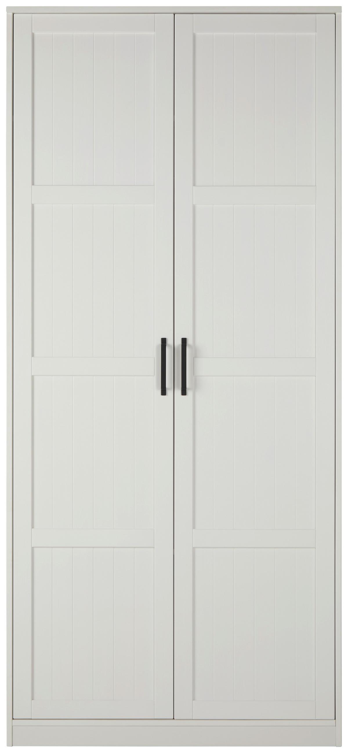 Drehtürenschrank aus Kiefer teilmassiv in Weiss - Weiss/Schwarz, Romantik / Landhaus, Holz/Holzwerkstoff (100/220/60cm) - Mömax