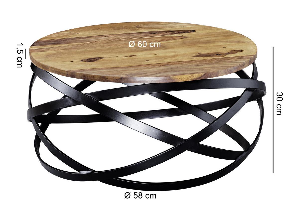 COUCHTISCH Sheeshamfarbe Echtholz - Sheeshamfarben/Schwarz, Design, Holz/Metall (60/60/30cm) - MID.YOU