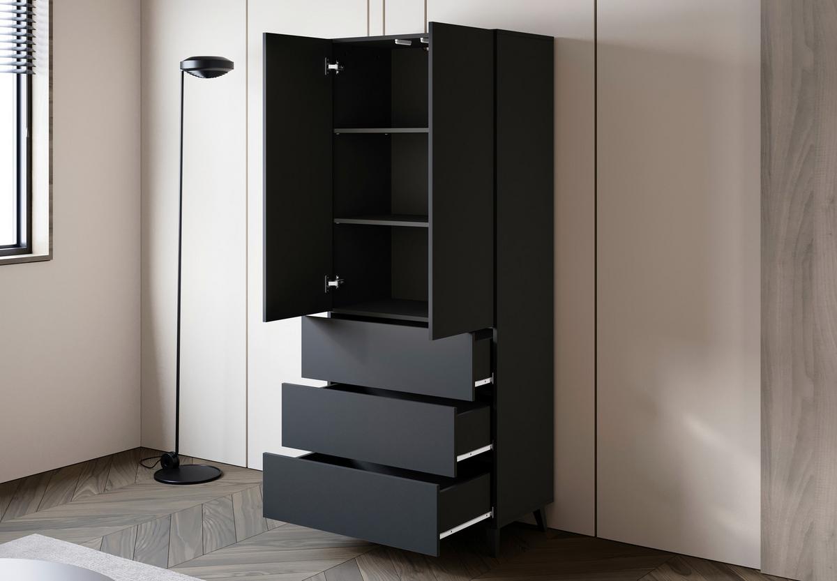 Comodă înaltă PHUKET - negru, Design, material pe bază de lemn (70/170/39cm) - P & B