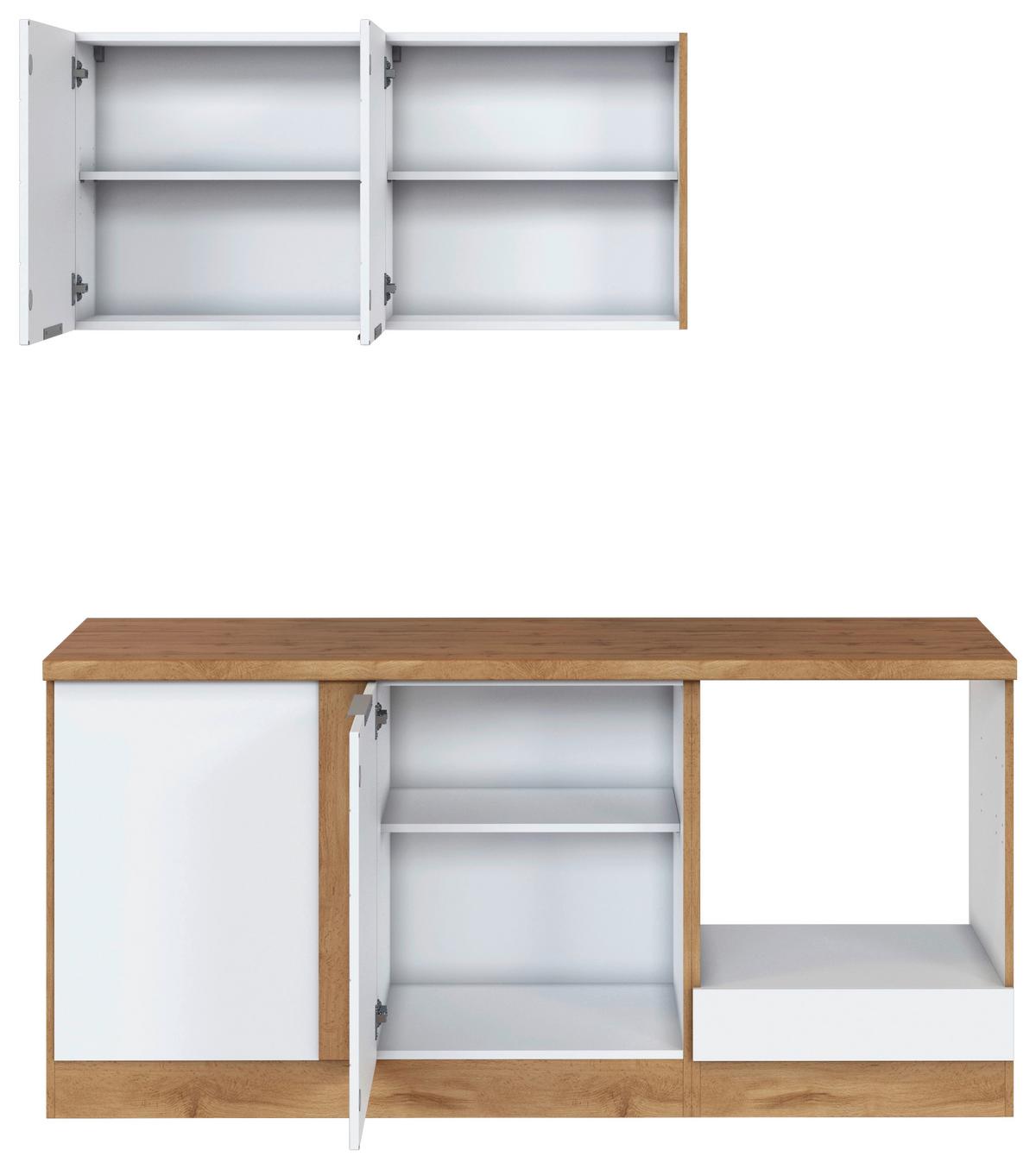 Eckküche Florenz ohne Geräte ca. 240/180cm Weiß/Eiche Dekor - Eiche Wotan/Weiß, Design, Holzwerkstoff/Metall (240/180cm) - Held