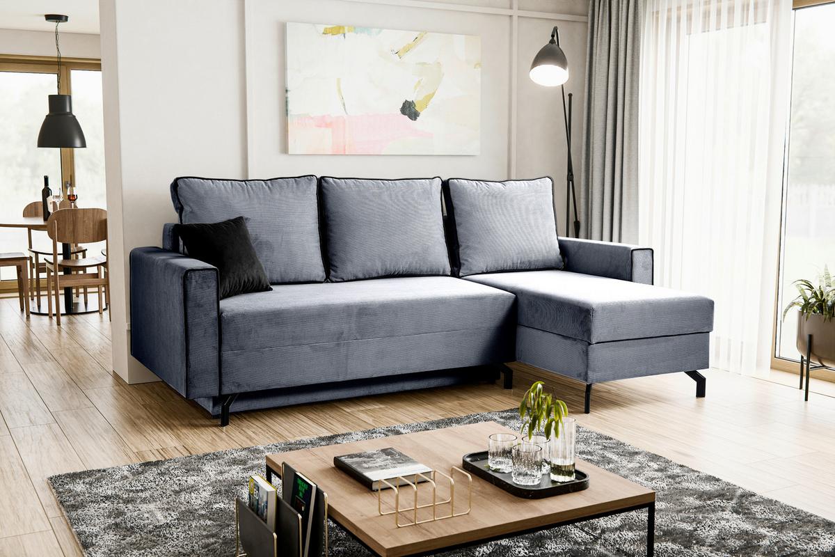 Ecksofa Marti Blaugrau mit Schlaffunktion - Blaugrau/Schwarz, Basics, Holz/Textil (230/148cm) - MID.YOU