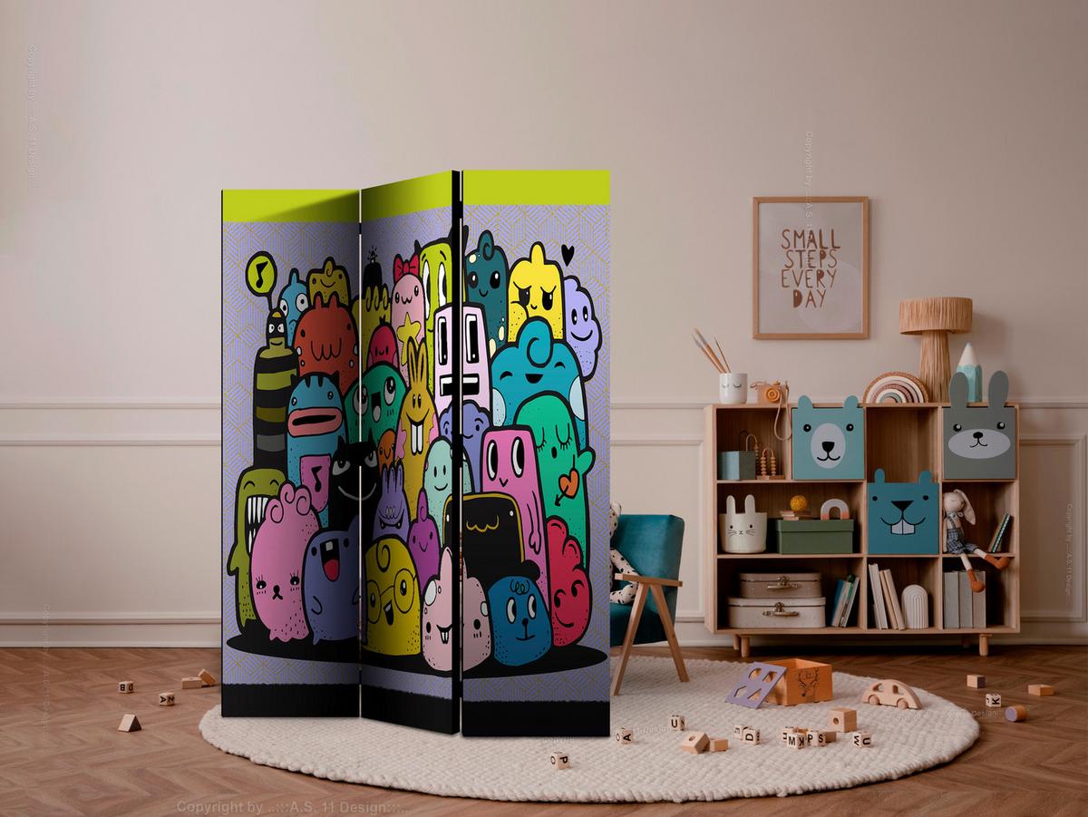 Paravan Monsters, 3-Delni, Dvostranski - večbarvno, Basics, tekstil/les (135/172/3cm) - artgeist