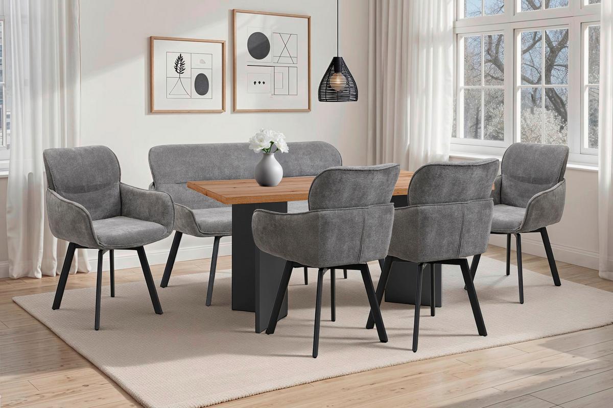 STUHL-SET RICO - Dunkelgrau/Schwarz, MODERN, Textil/Metall (61/90/63cm) - MID.YOU
