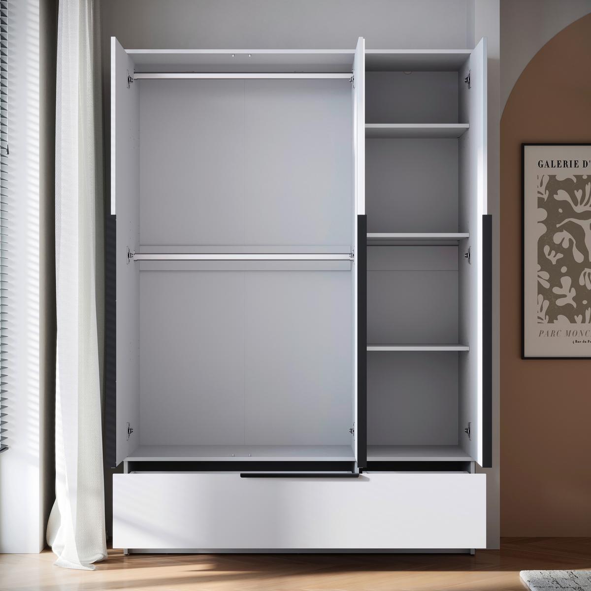 Omara Za Oblačila Spirit, Bela - črna/bela, Konvencionalno, kovina/leseni material (134,5/192,9/51cm) - P & B