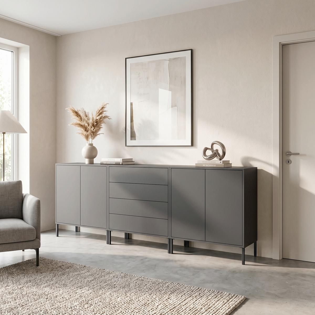 Sideboard Mailand Set 5 Anthrazit - Anthrazit, MODERN, Holzwerkstoff/Metall (237/86/33cm) - MID.YOU