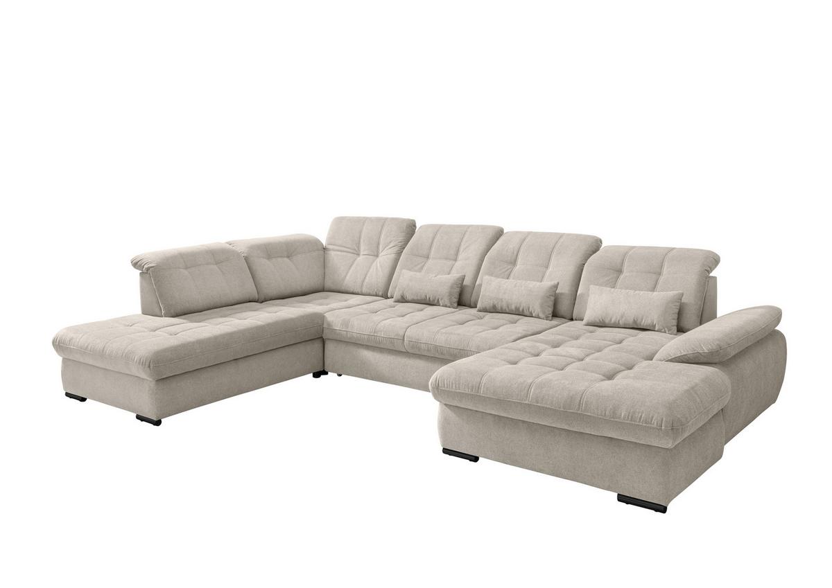 Wohnlandschaft Rigatti Beige Chenille mit Bettkasten - Beige/Schwarz, MODERN, Textil/Metall (252/387/184cm) - Livetastic