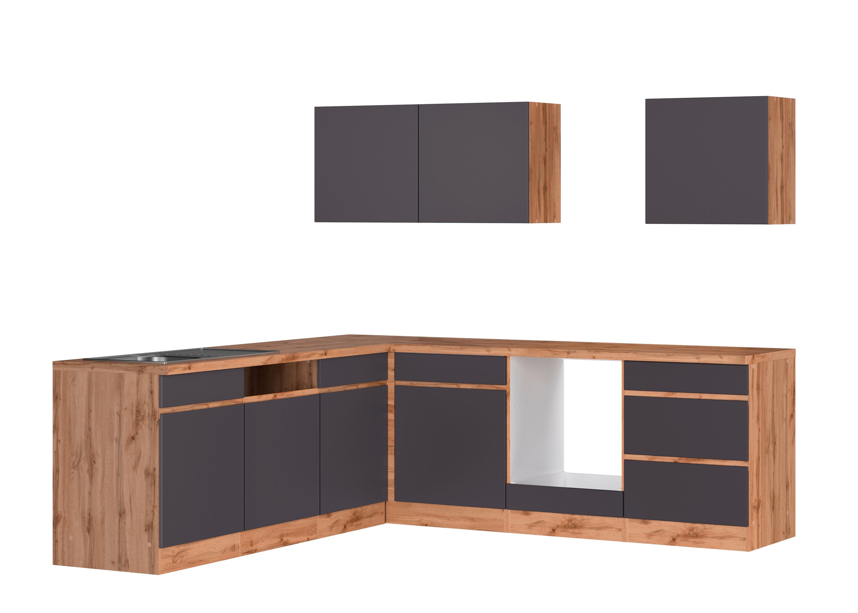 Eckküche Turin ohne Geräten ca. 240x240 cm Grau/Eiche - Eiche Wotan/Grau, Design, Holzwerkstoff (240/240cm) - Held
