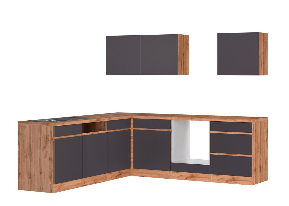 Eckküche Turin ohne Geräten ca. 240x240 cm Grau/Eiche - Eiche Wotan/Grau, Design, Holzwerkstoff (240/240cm) - Held