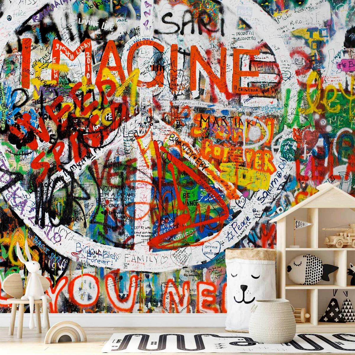 Fototapeta Hippie Graffiti, 300x210cm - večbarvno, Trendi, tekstil (300/210cm) - artgeist