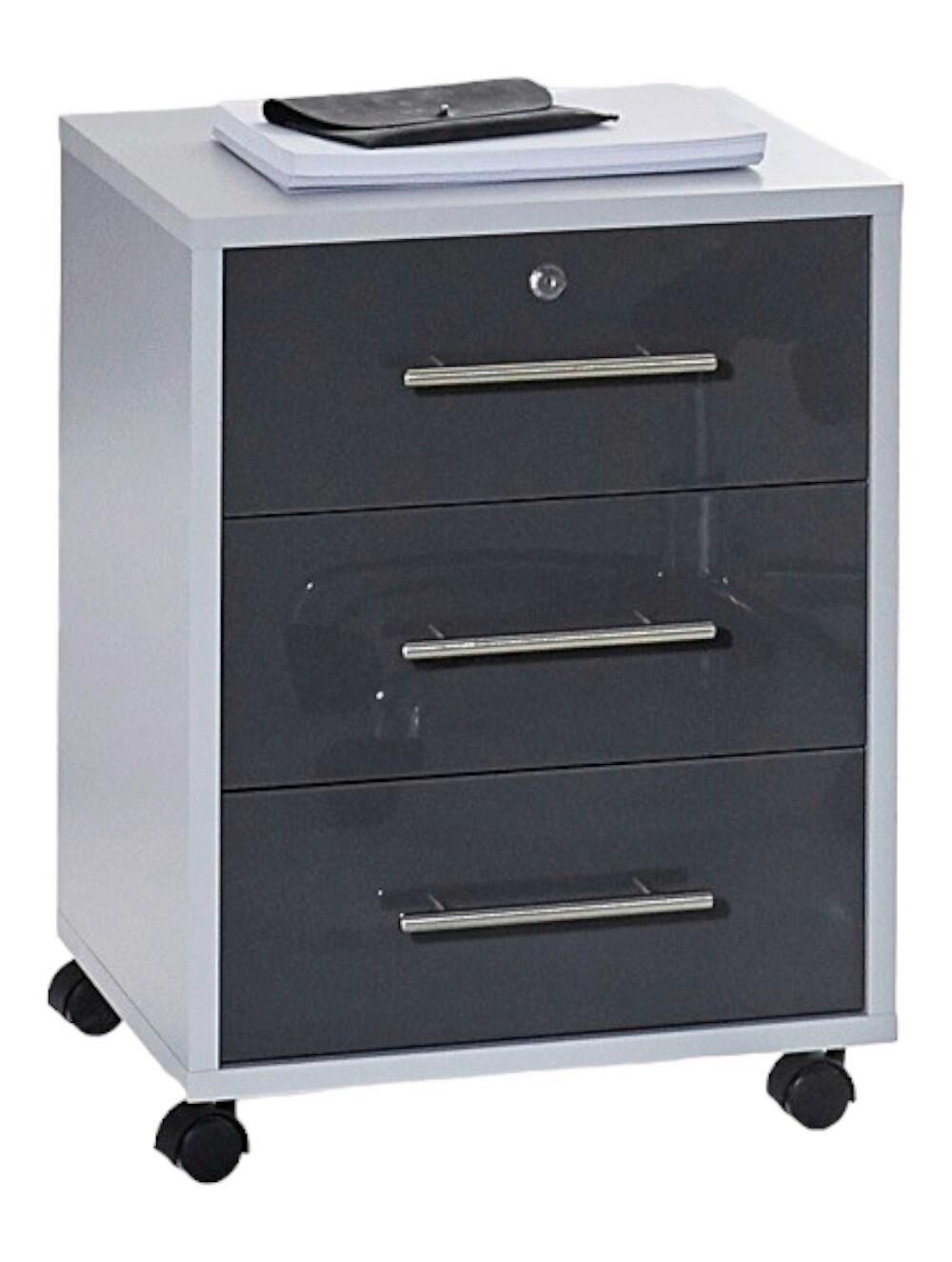 Rollcontainer Office Edition Grau - Edelstahlfarben/Anthrazit Hochglanz, MODERN, Holzwerkstoff/Kunststoff (44/58/40cm) - MID.YOU