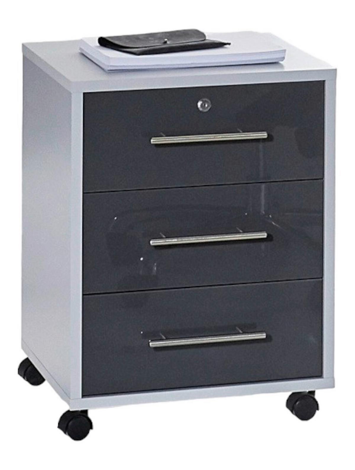 Rollcontainer Office Edition Grau - Edelstahlfarben/Anthrazit Hochglanz, MODERN, Holzwerkstoff/Kunststoff (44/58/40cm) - MID.YOU