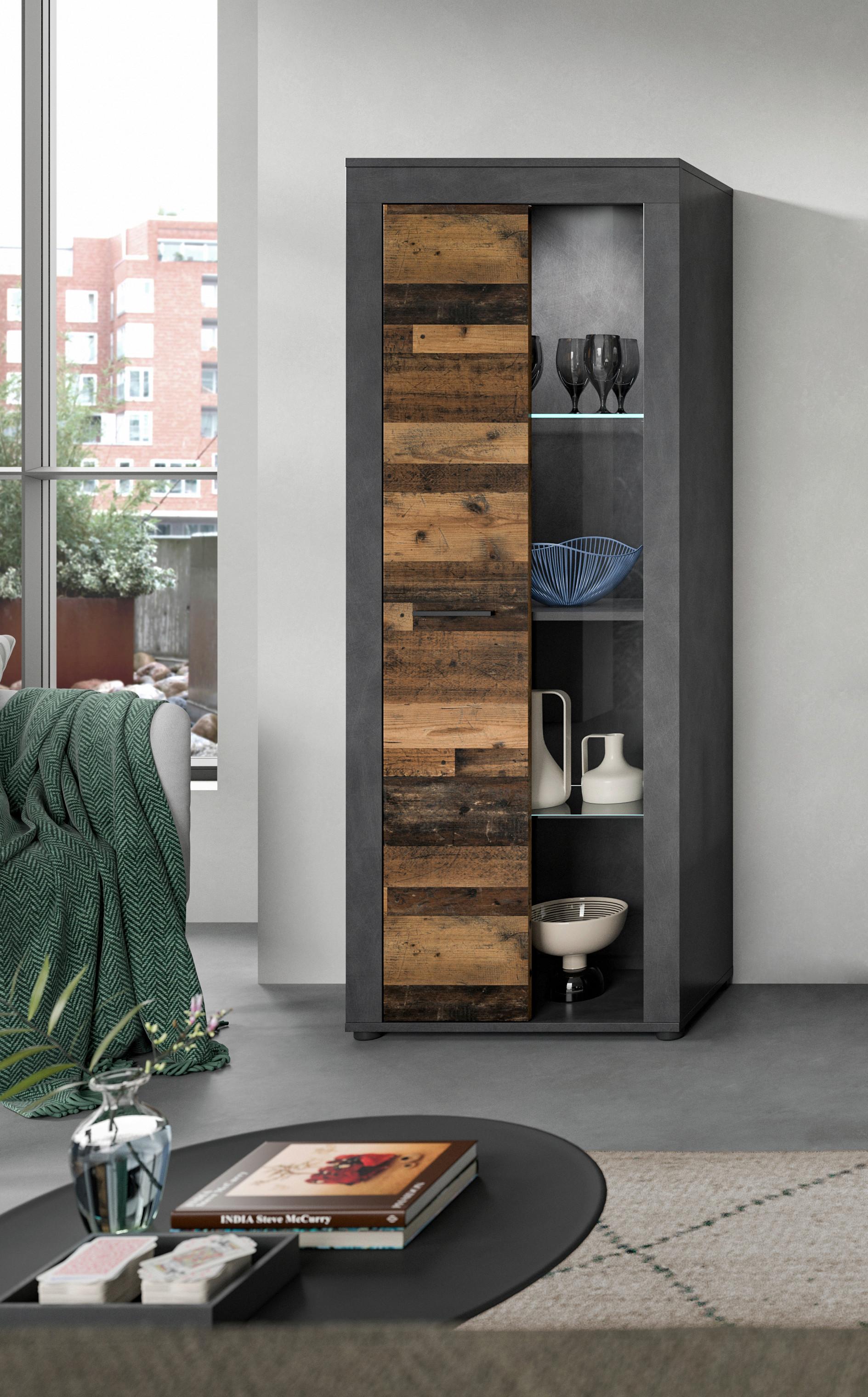 Vitrina Jam - prirodne boje/crna, Design, staklo/drvni materijal (60/159/35cm) - Modern Living