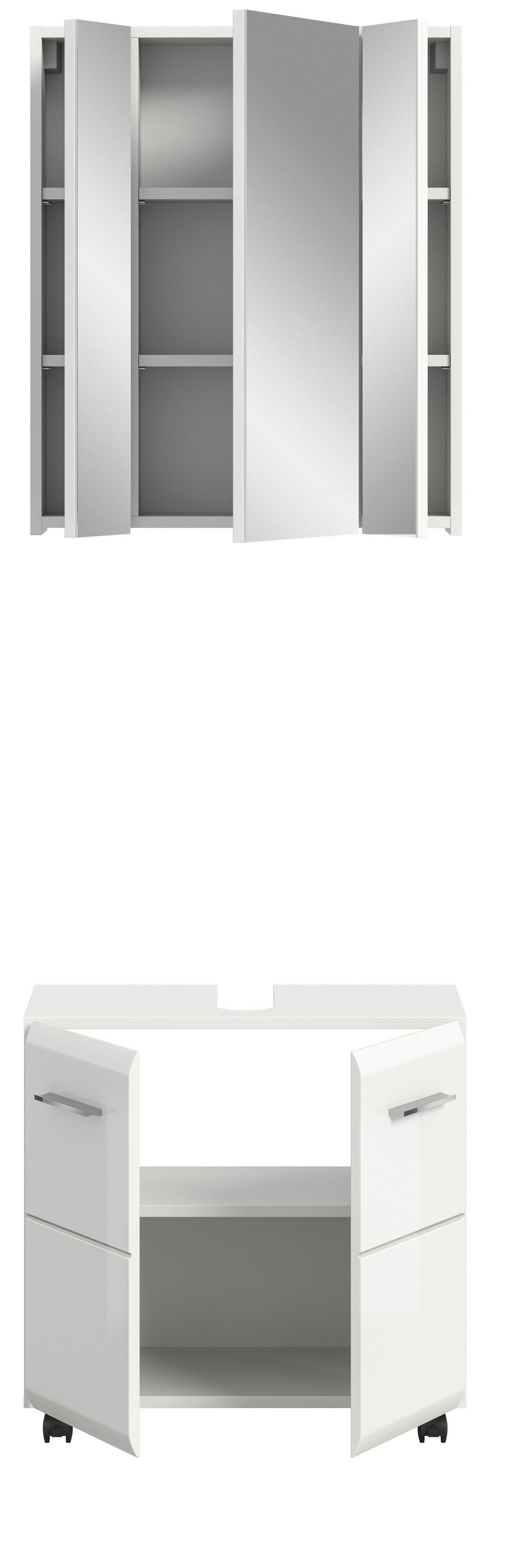 Badezimmer Ice Weiß/Weiß Hochglanz 2-teilig - Weiß Hochglanz/Silberfarben, Trend, Glas/Holzwerkstoff (60cm) - MID.YOU