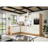 Eckküche Marleen mit Geräten Weiß/Eiche ca. 310x170cm - Weiß Hochglanz/Alufarben, LIFESTYLE, Holzwerkstoff/Kunststoff (310/170cm) - Respekta