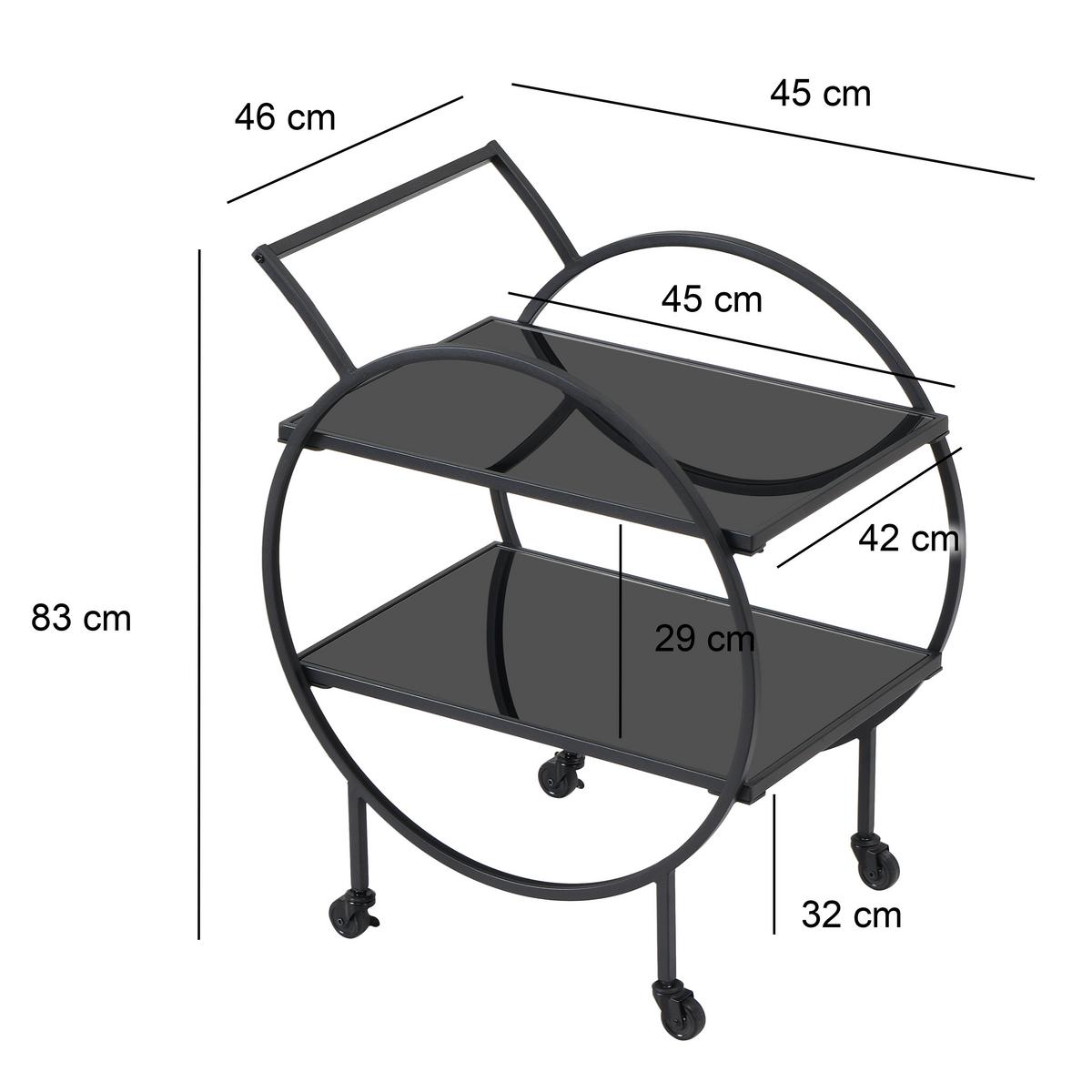 Servierwagen Wl7.337 - Schwarz, Design, Glas/Kunststoff (45/46/83cm) - MID.YOU