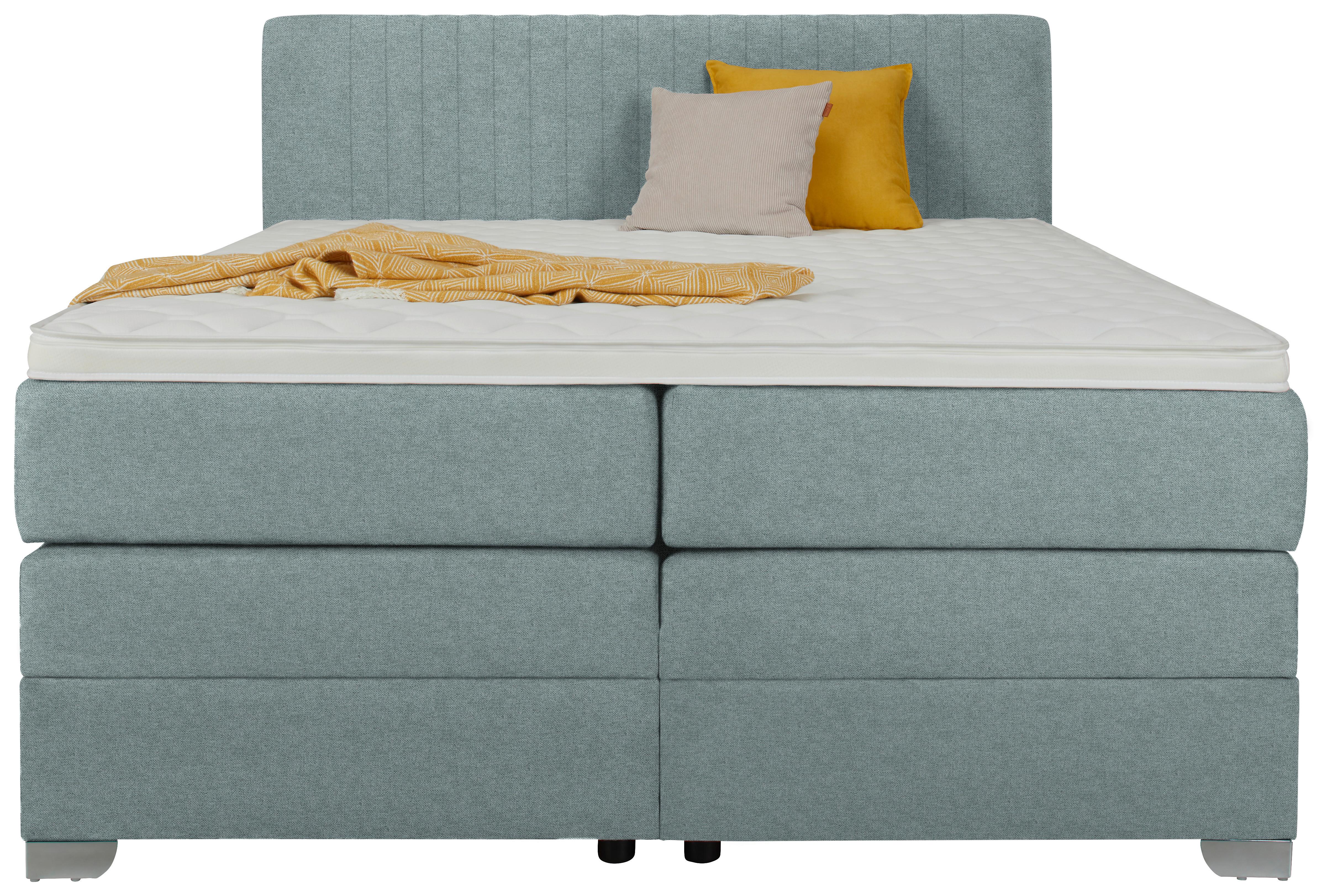 Boxspringbett Plura Türkis ca. 180x200cm - Türkis/Chromfarben, KONVENTIONELL, Holz/Holzwerkstoff (188/112/214cm) - Mömax