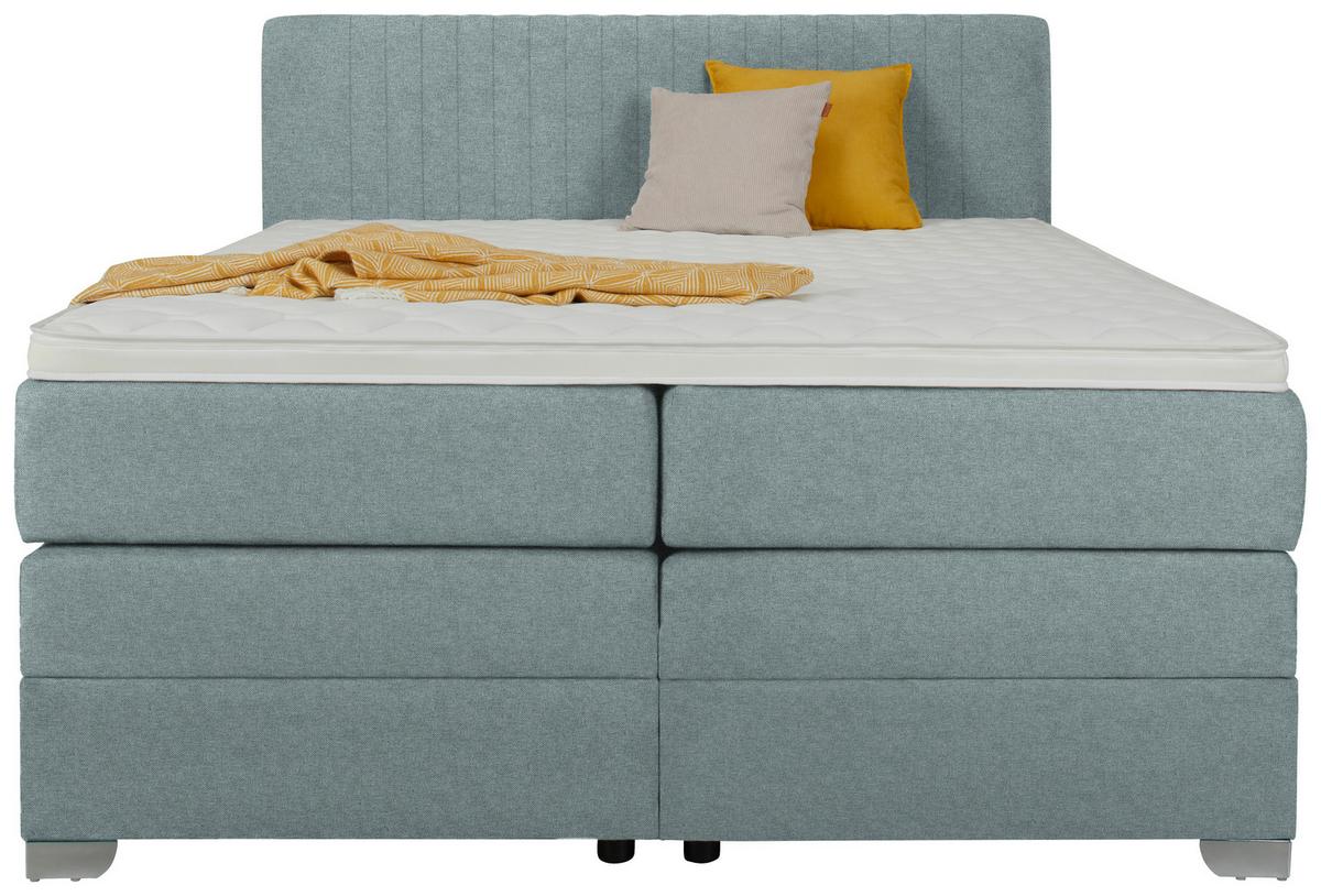 Boxspringbett Plura Türkis ca. 160x200cm - Türkis/Chromfarben, KONVENTIONELL, Holz/Holzwerkstoff (168/112/214cm) - Mömax
