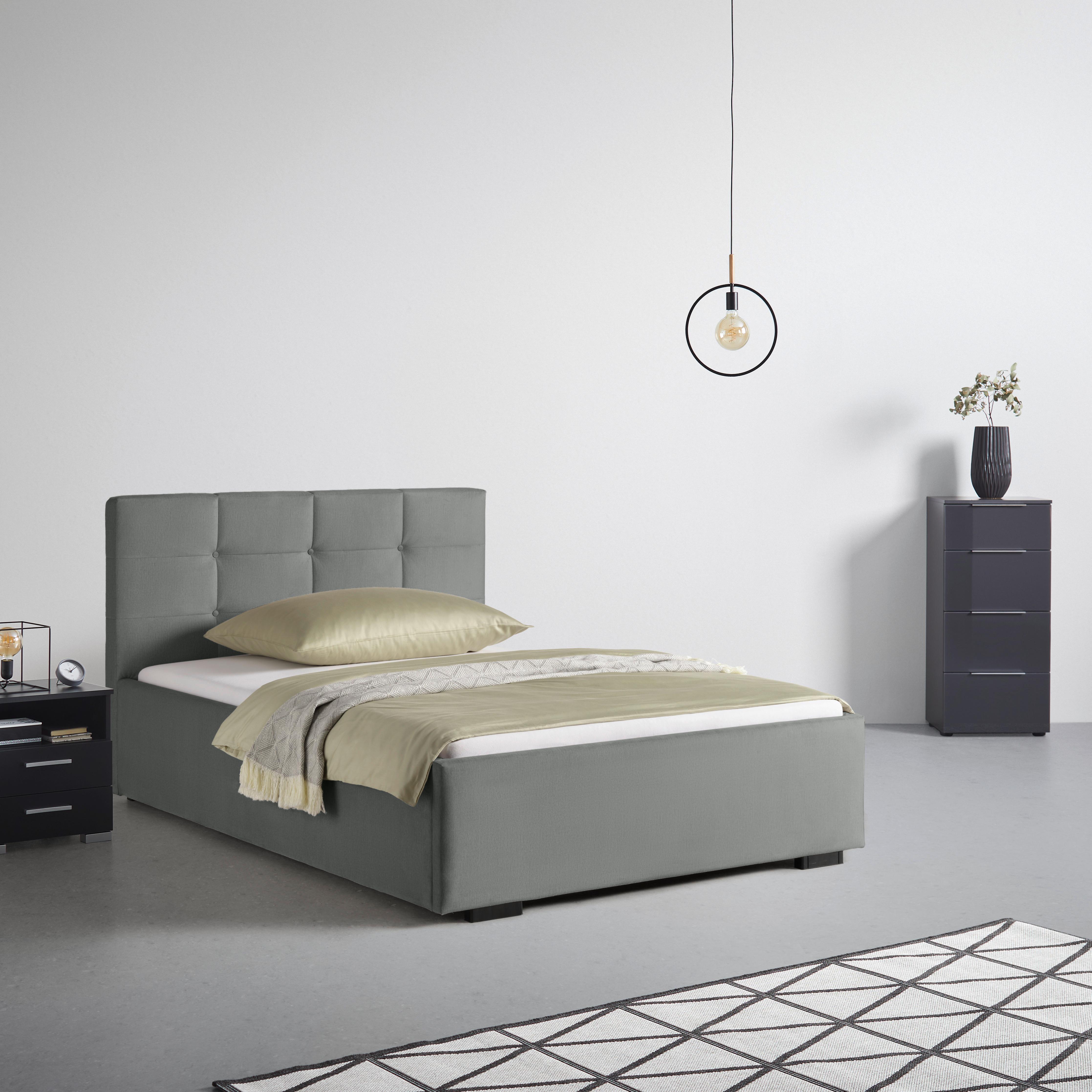 Polsterbett Nelo in Grau ca. 140x200cm - Schwarz/Grau, KONVENTIONELL, Kunststoff/Textil (140/200cm) - Mömax