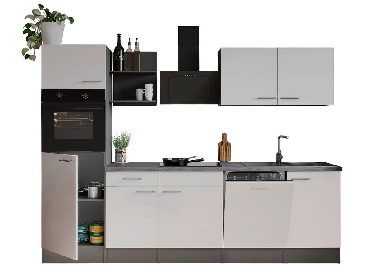 Küchenblock Oliver m. Geräten Weiß - Weiß/Grau, Trend, Holzwerkstoff/Metall (280cm) - Respekta