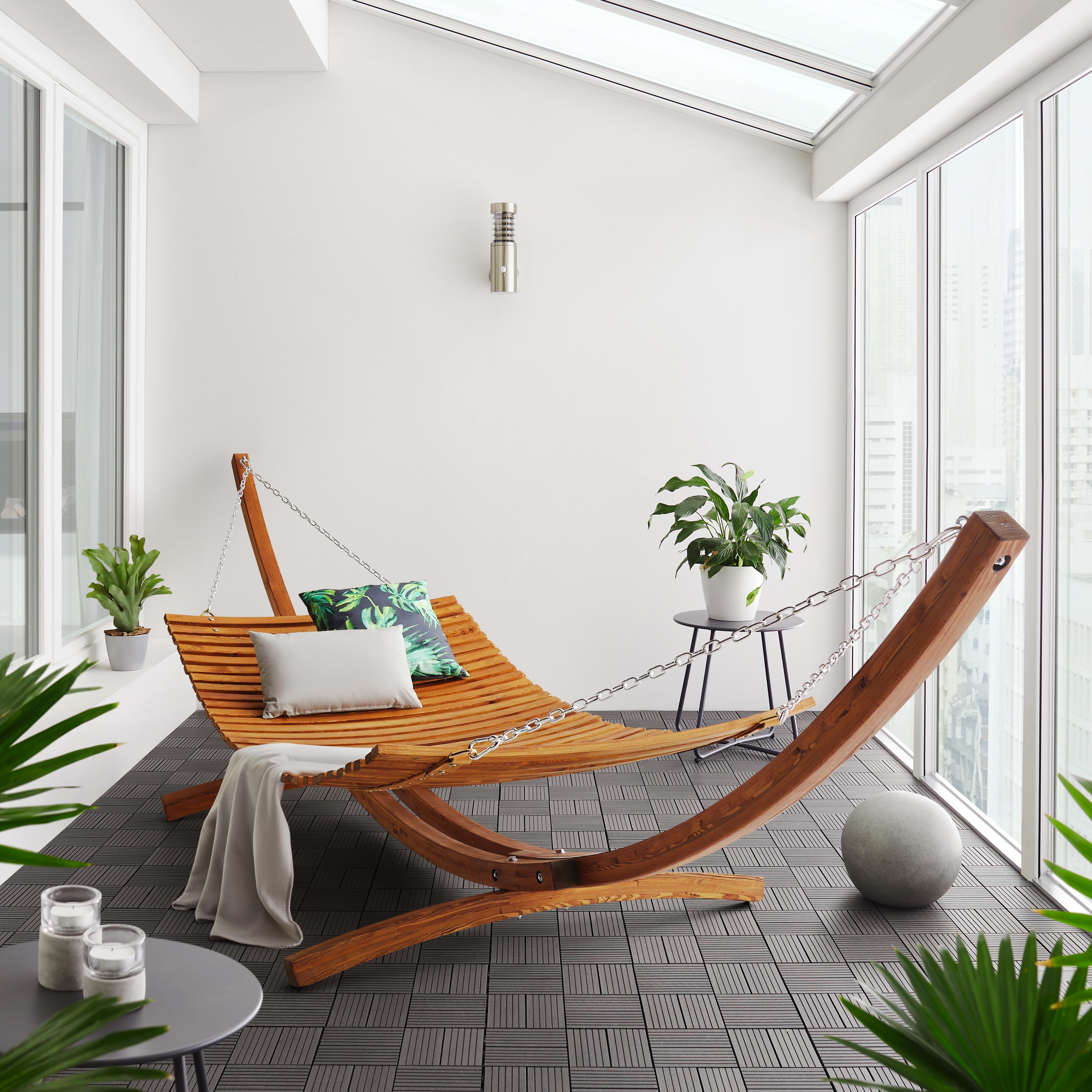 Hängematten-Set Eliza aus Lärchenholz - Teakfarben, MODERN, Holz (390/118/106cm) - Bessagi Garden