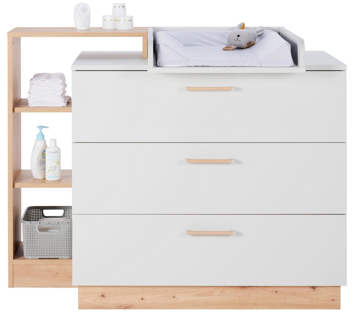 REGAŁ DLA NIEMOWLĄT LEO - kolor dębowy/czarny, Trend, materiał drewnopochodny/tworzywo sztuczne (55/101/33cm) - Jimmylee