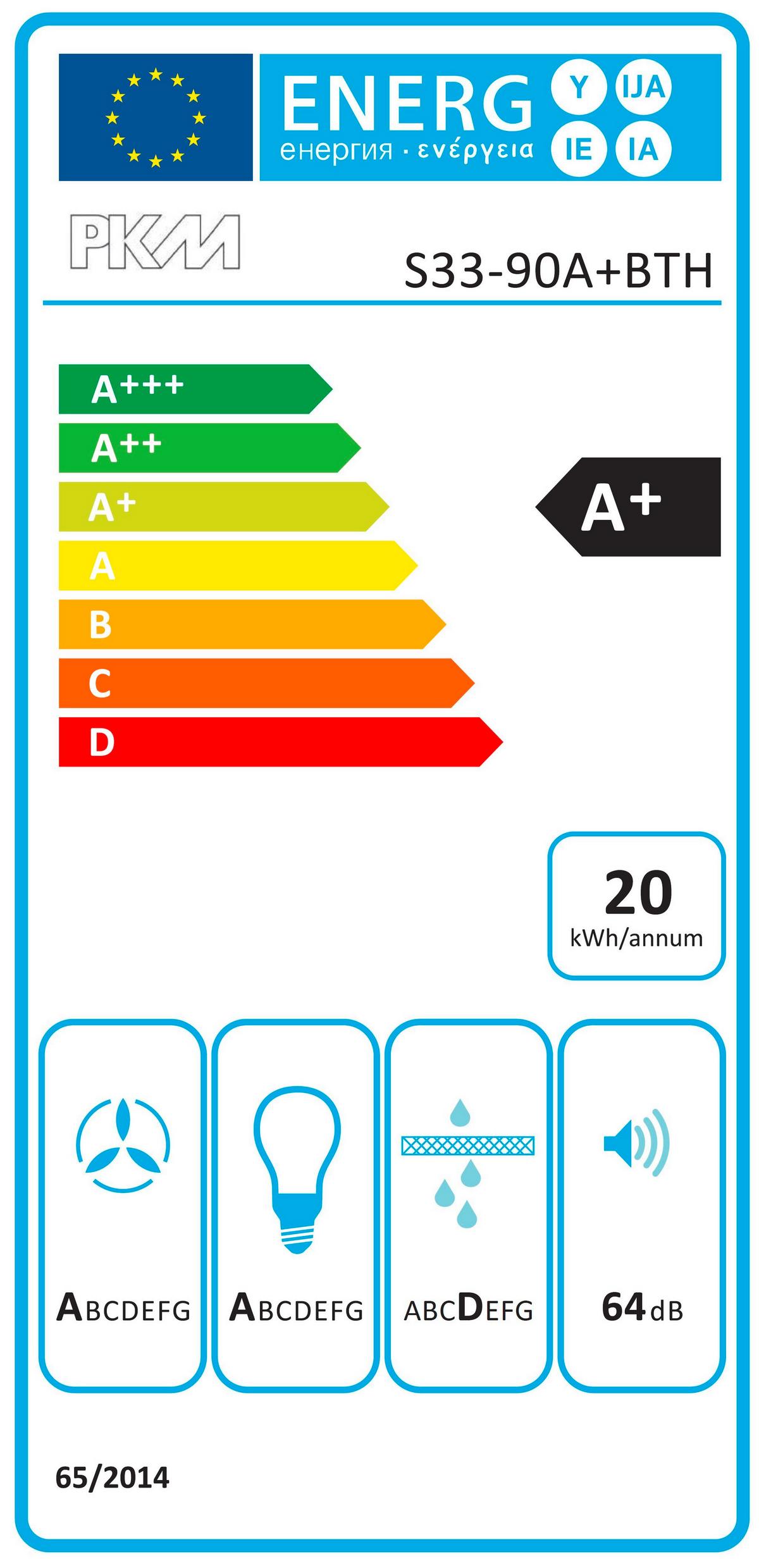 Dunstabzugshaube S33-90A+BTH Schwarz - Schwarz, Trend, Glas/Metall (90/114,4/38,2cm) - PKM