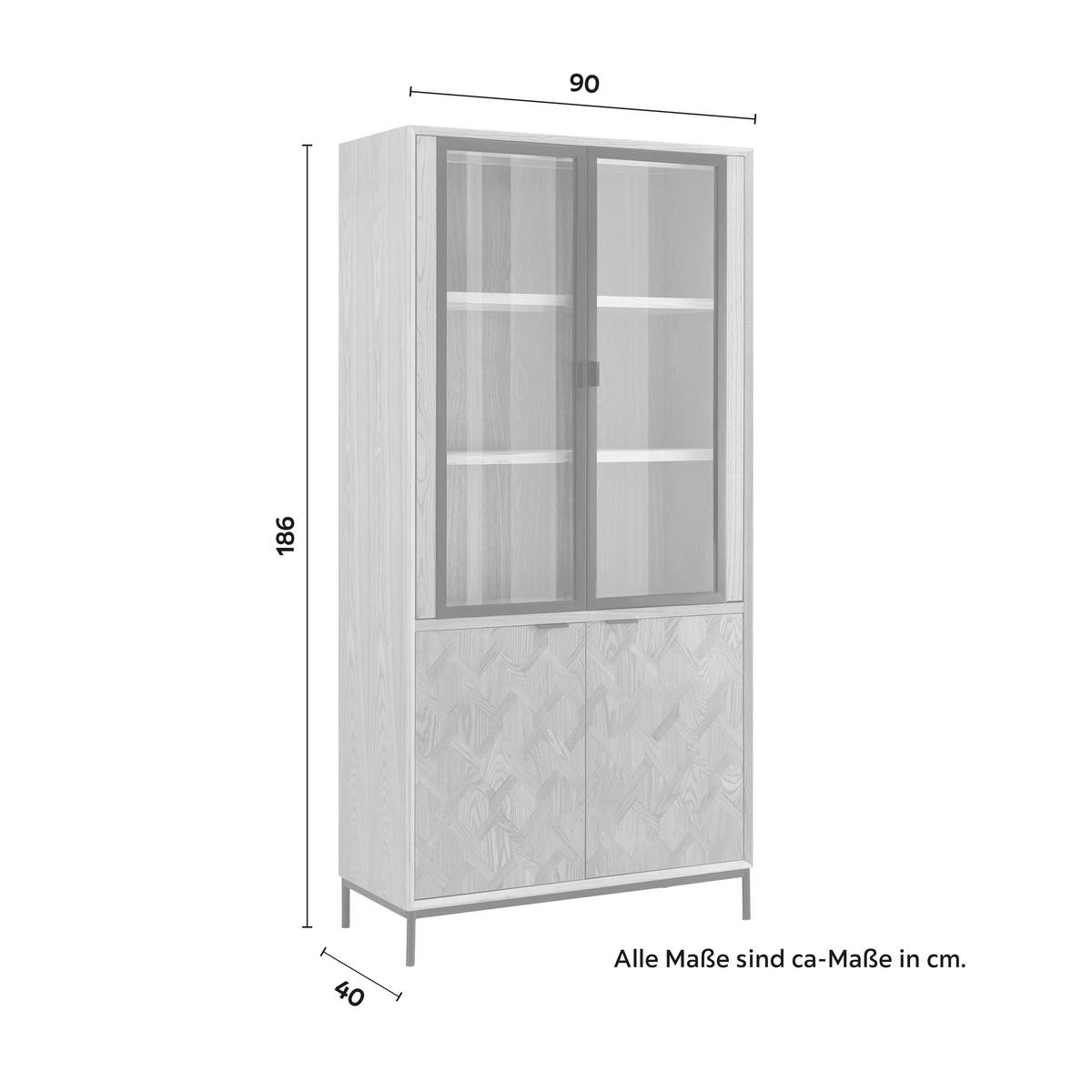 Vitrine Milano Esche furniert Schwarz ca. 90x186 cm - Eschefarben/Schwarz, MODERN, Glas/Holz (90/186/40cm) - Bessagi Home