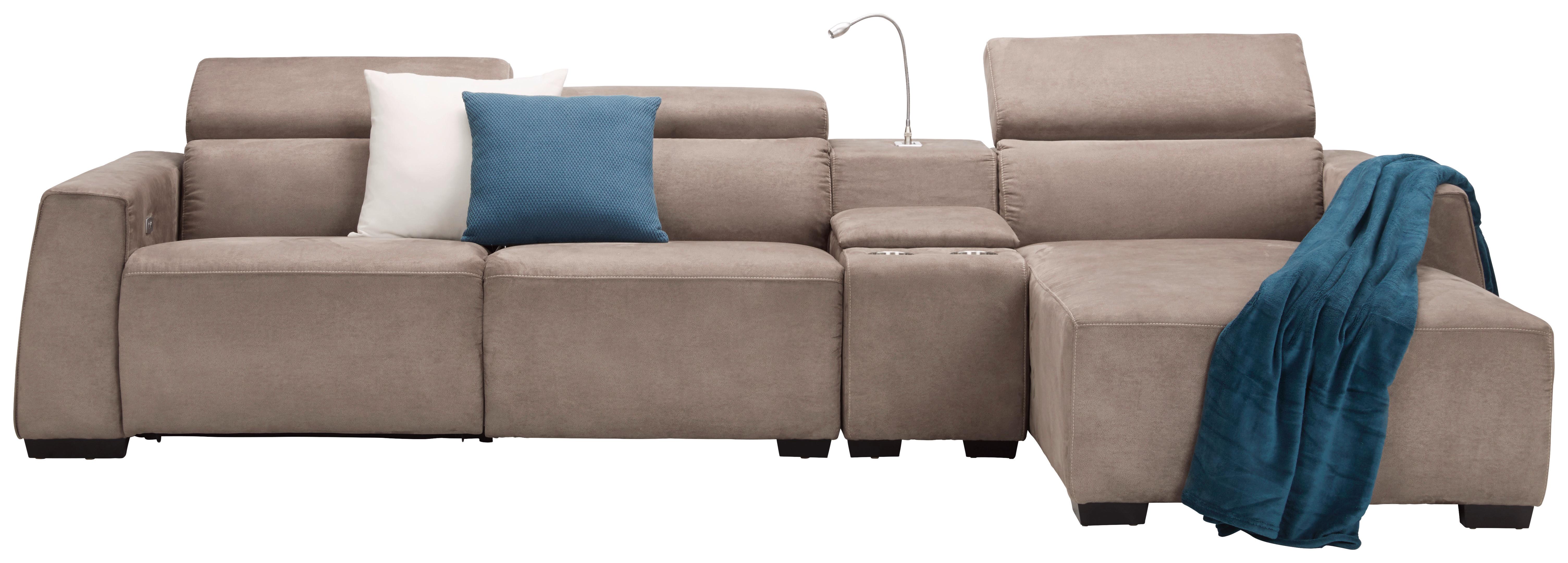 Ecksofa in Braun mit Relaxfunktion - Schwarz/Braun, Modern, Holz/Kunststoff (309/74-92/170cm) - Modern Living