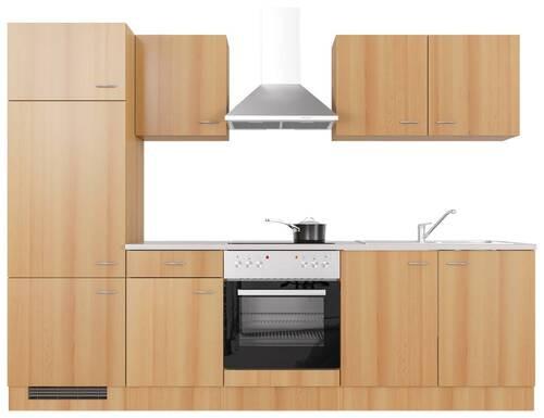 Küchenblock Nano mit Geräten ca. 270 cm Buchefarben - Edelstahlfarben/Beige, MODERN, Holzwerkstoff/Kunststoff (270cm) - FlexWell