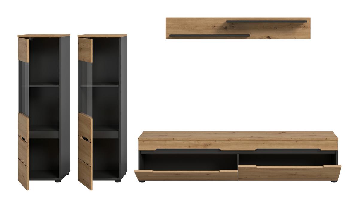 Dnevni Regal Canu, Siva, Barva Hrasta, 4-Delni - črna/hrast artisan, Design, umetna masa/leseni material (272/141/33cm) - Livetastic