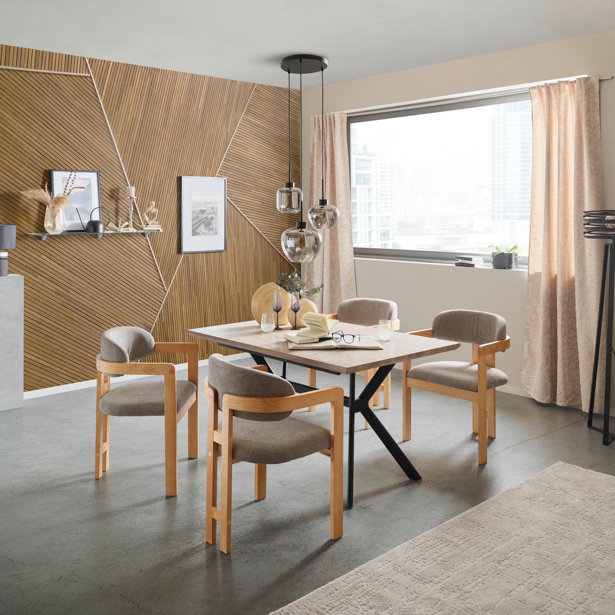 KRZESŁO Z PODŁOKIETNIKAMI SALLY - kolor dębowy/szary, Modern, drewno/tkanina (60/80/52cm) - MID.YOU