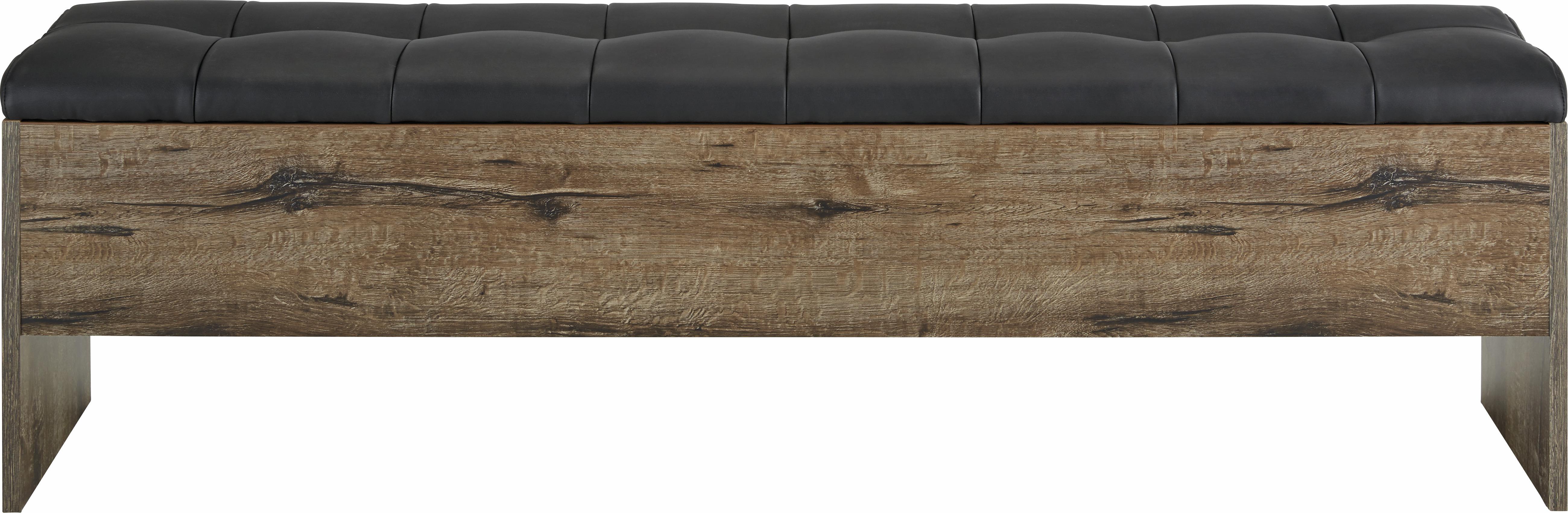 Škrinja-klupa Bellevue - boje hrasta/crna, Lifestyle, drvni materijal/koža (185/54/34,8cm) - Modern Living