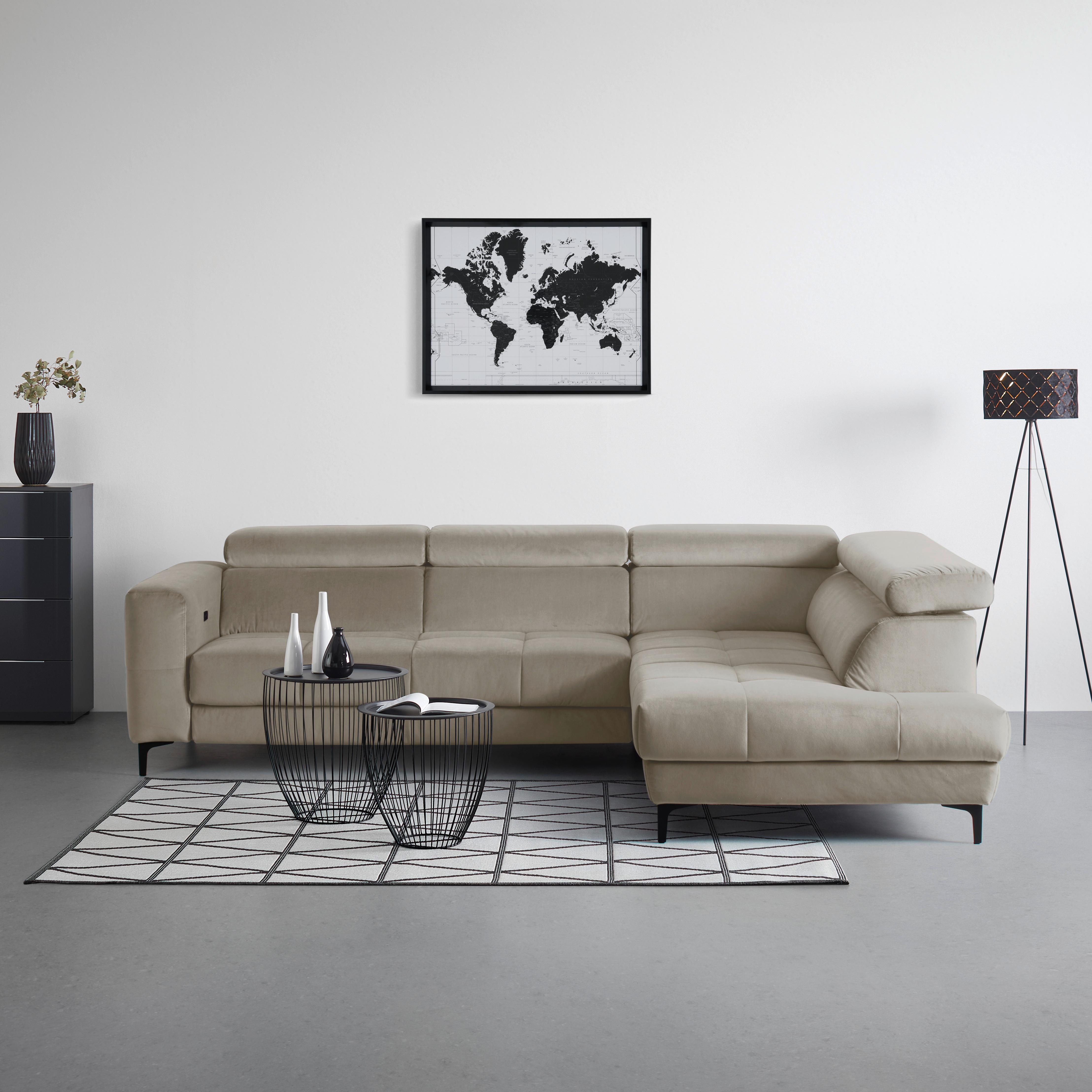 Ecksofa Emma rechts Beige - Beige/Schwarz, MODERN, Textil (301/210cm) - Premium Living