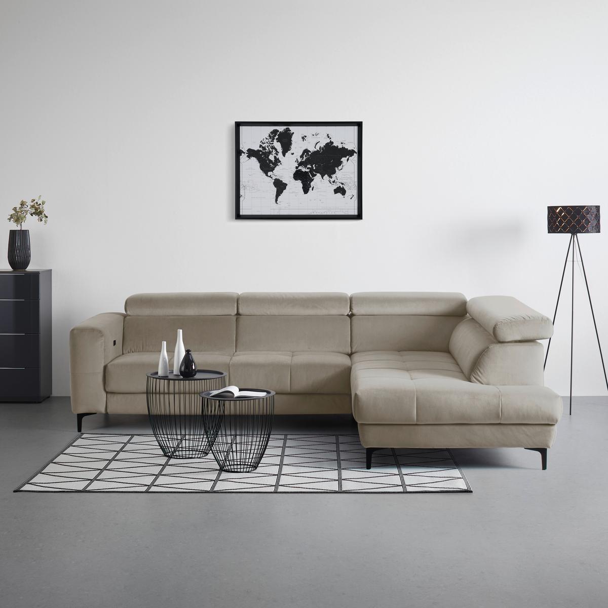Ecksofa Emma rechts Beige - Beige/Schwarz, MODERN, Textil (301/210cm) - Premium Living