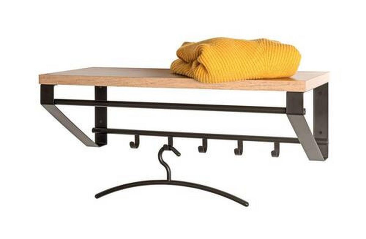 WIESZAK ŚCIENNY PARMA 13 - kolor dębowy/czarny, Konventionell, materiał drewnopochodny/metal (70/23/30cm)