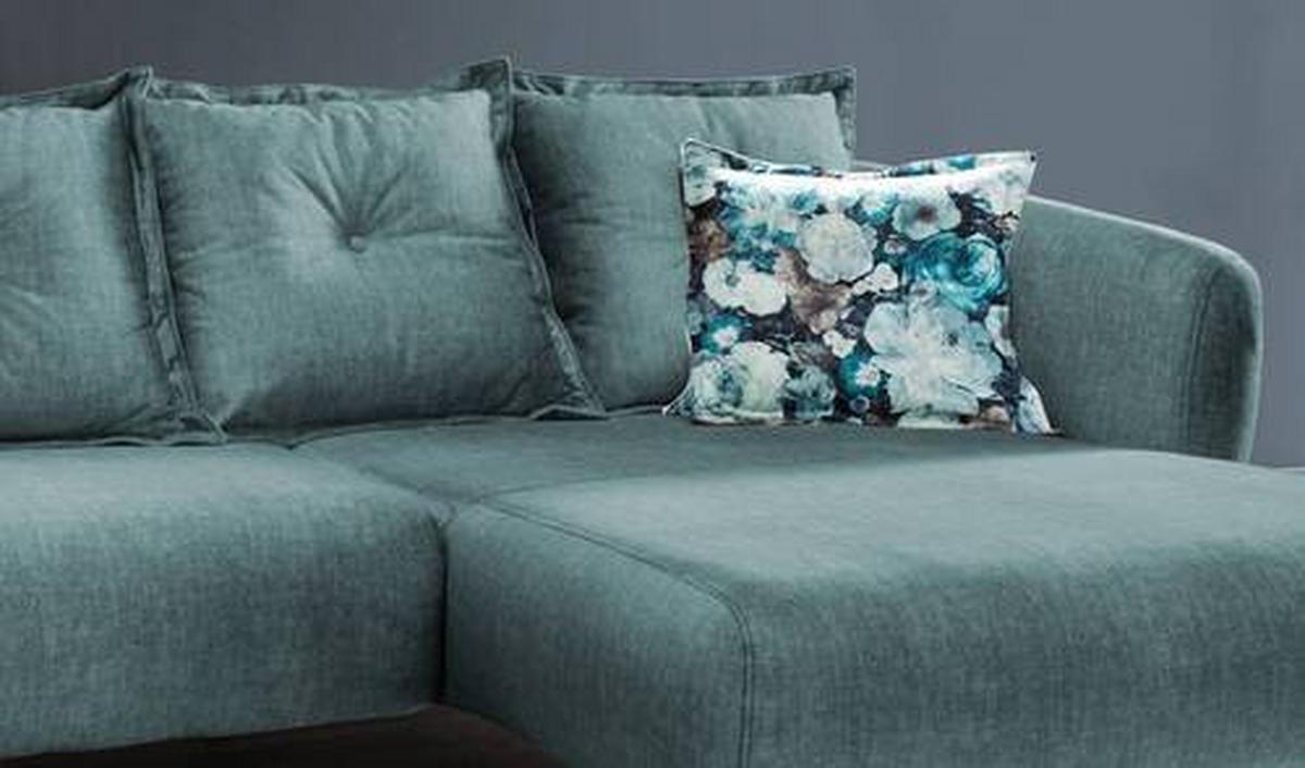 Wohnlandschaft Baggio Blau Velours - Blau/Multicolor, MODERN, Holz/Textil (277/162cm) - Livetastic
