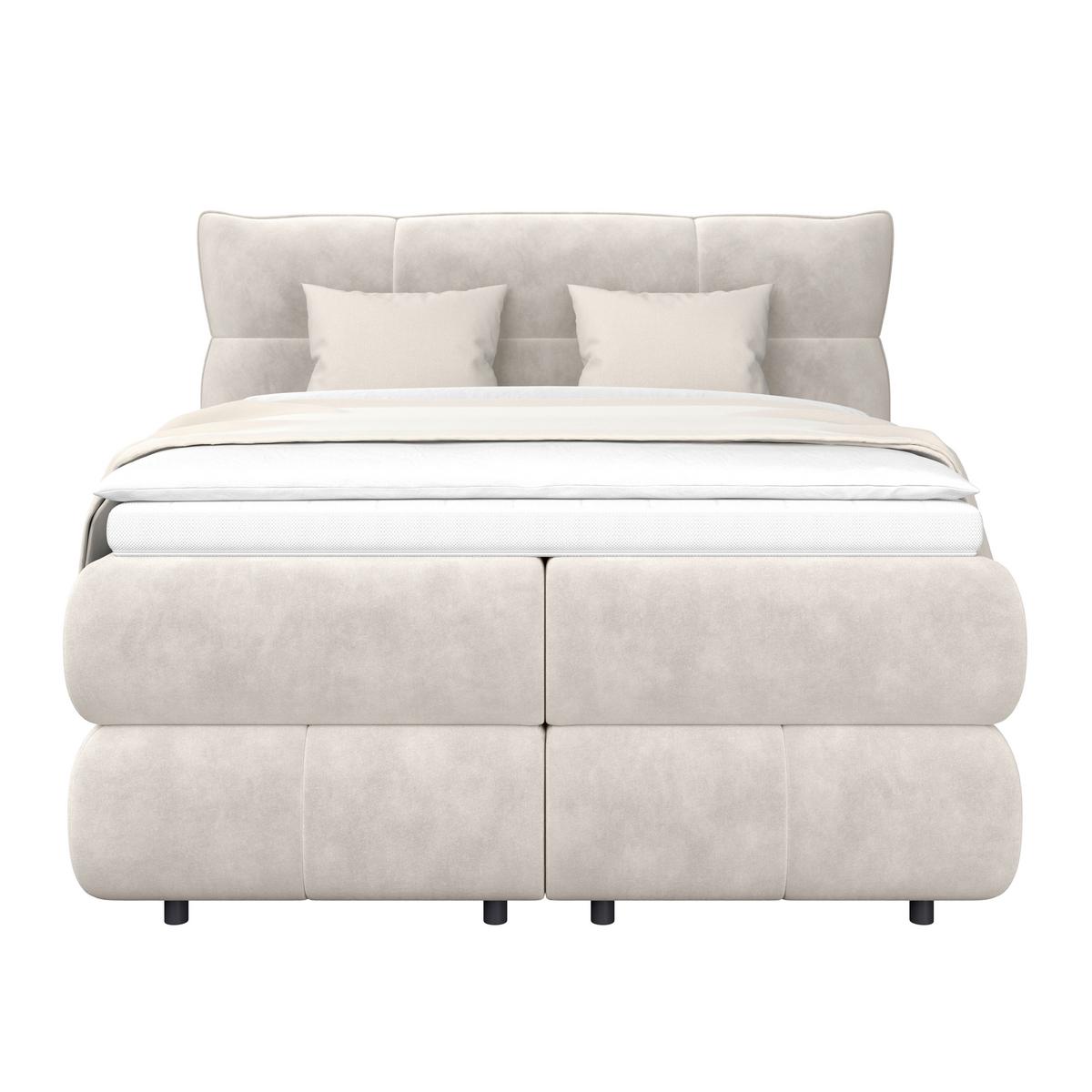 Boxspring Krevet Carmelo - bež/crna, Trend, tekstil/plastika (140/200cm) - Premium Living
