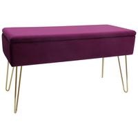 Hockerbank Scarlett Beere Samt mit Stauraum - Beere/Goldfarben, Design, Textil/Metall (75/42/30cm) - Echtwerk