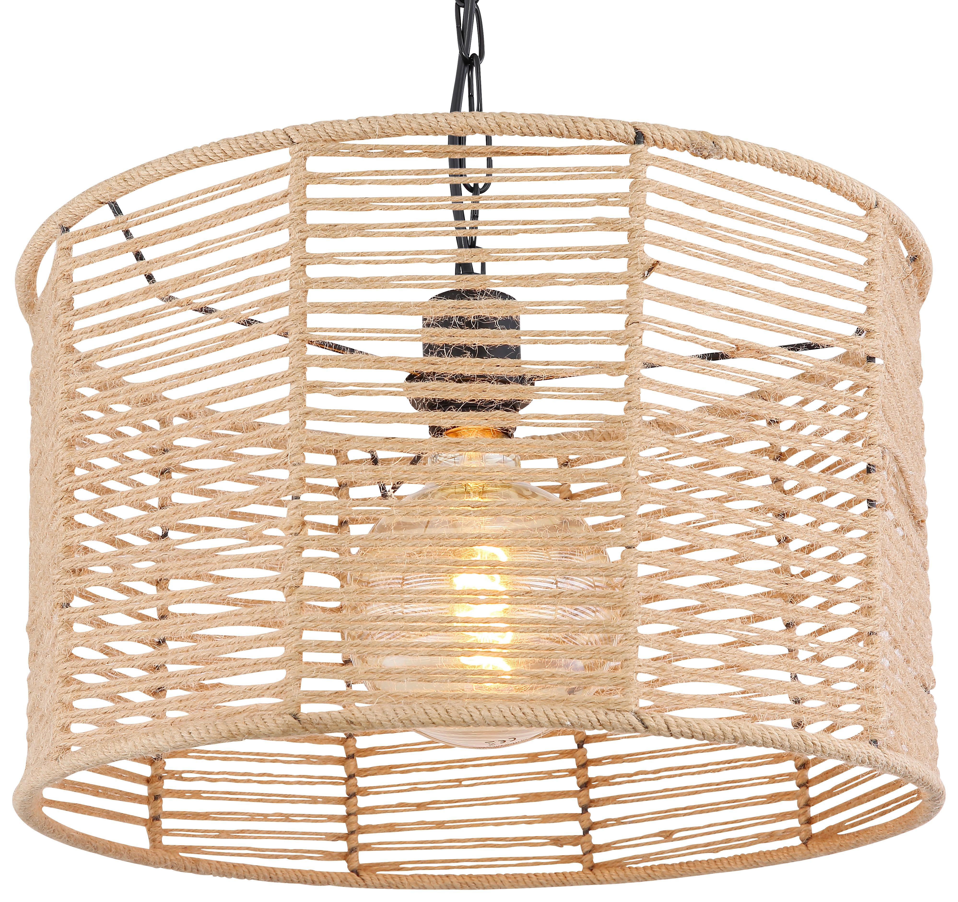 Hängeleuchte Halia max. 60 Watt - Schwarz/Braun, Natur, Naturmaterialien/Metall (40/120cm) - Globo