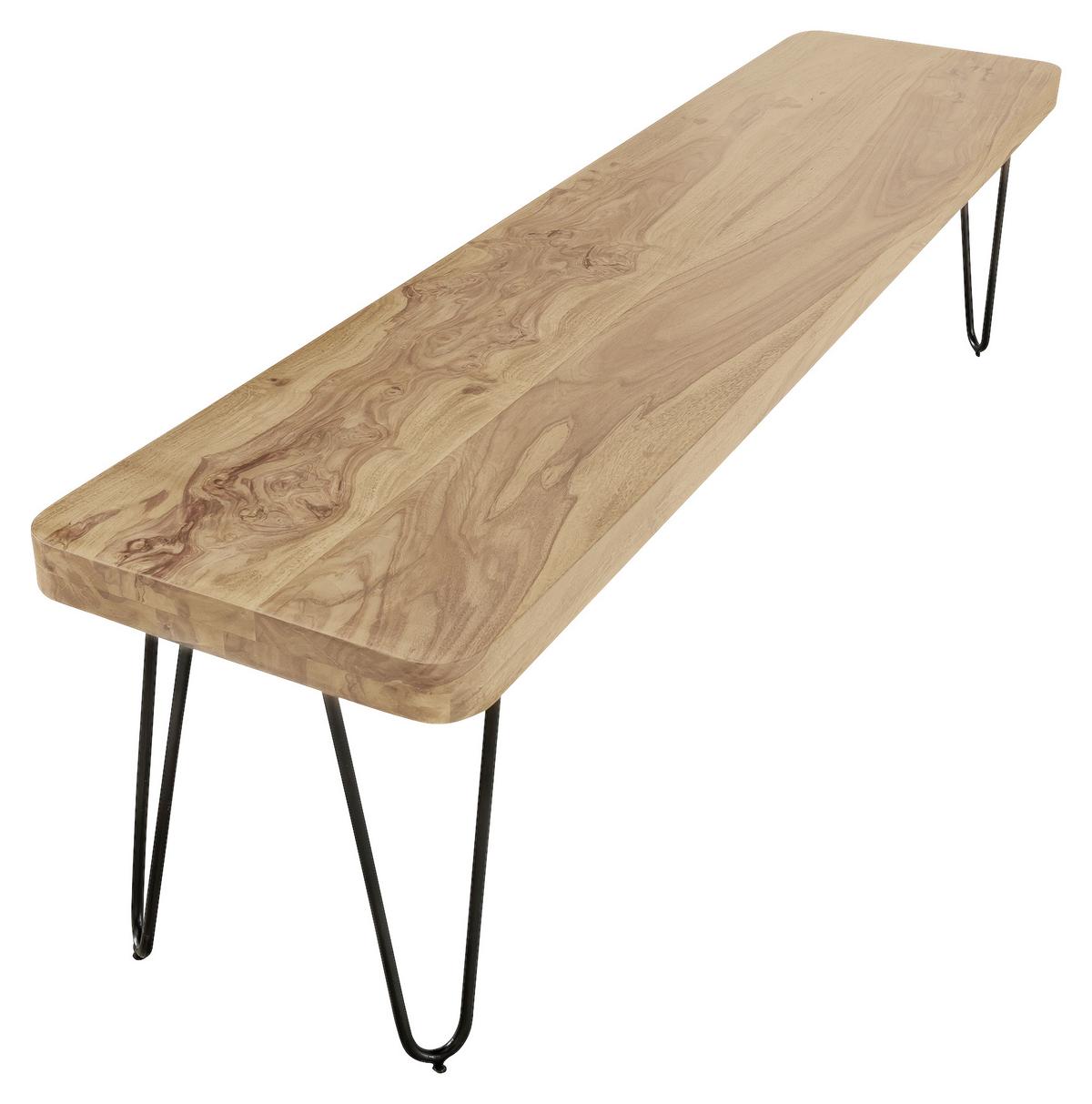 Sitzbank "Bagli", aus Akazie - Schwarz/Akaziefarben, MODERN, Holz/Metall (160/45/40cm) - MID.YOU