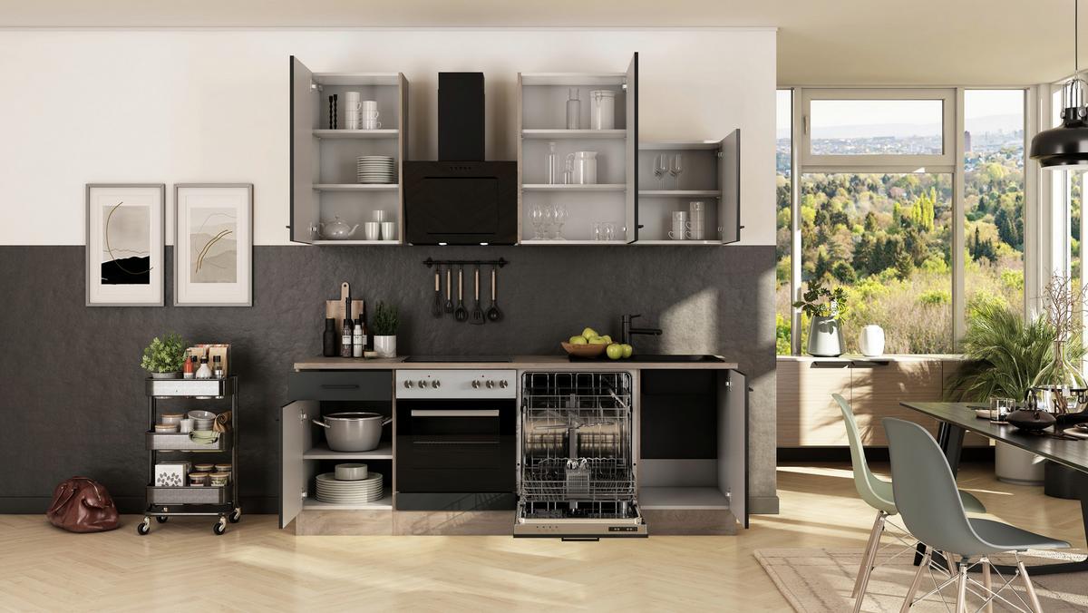 Kuhinjski Blok Z Aparati Capri, Črna, Barva Hrasta - črna/barve hrasta, Basics, kovina/leseni material (220cm) - FlexWell