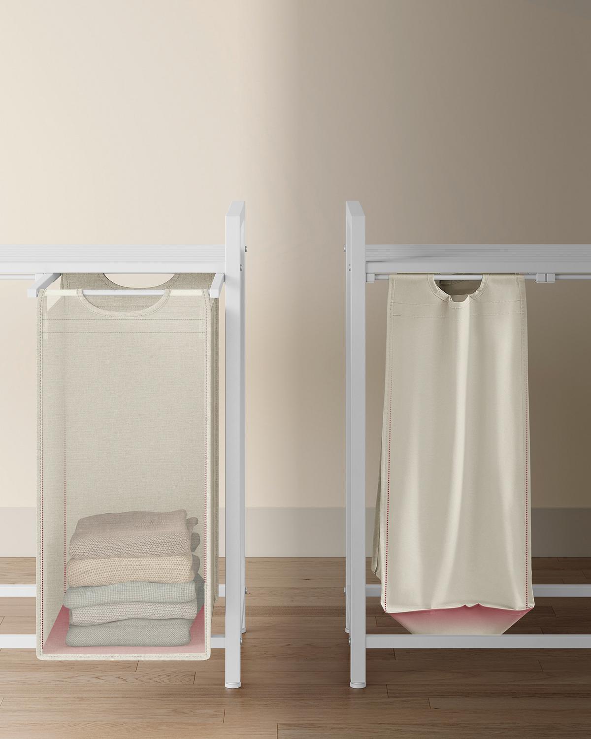 WÄSCHEKORB BLH401W01 - Beige/Weiß, Trend, Holzwerkstoff/Textil (116/72/33cm) - MID.YOU