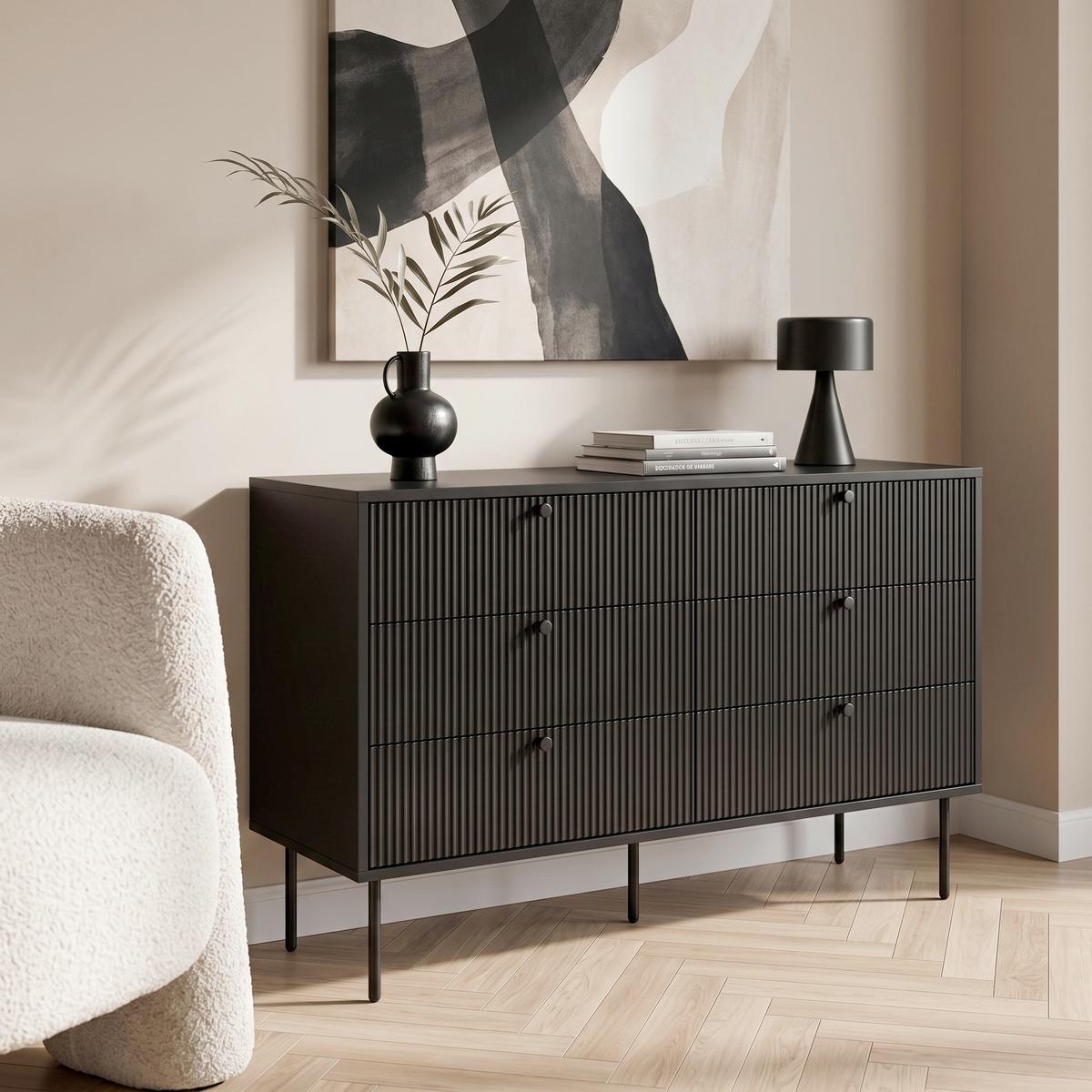 Komoda Karby, Črna - črna, Moderno, kovina/leseni material (120/40/75cm) - MID.YOU