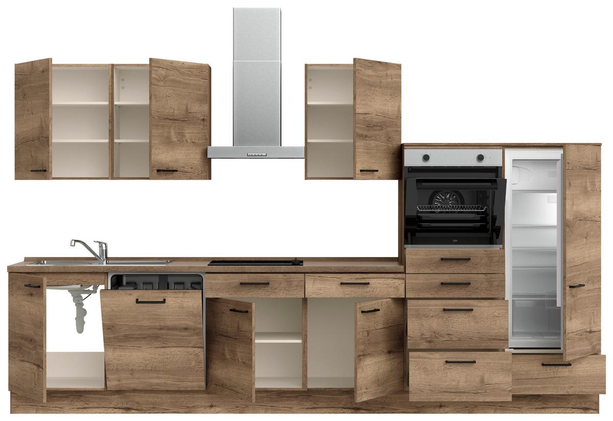 Küchenblock Structura Low m. Geräten Eiche dunkel - Eiche dunkel/Eichefarben, MODERN, Holzwerkstoff/Metall (360cm) - Nobilia