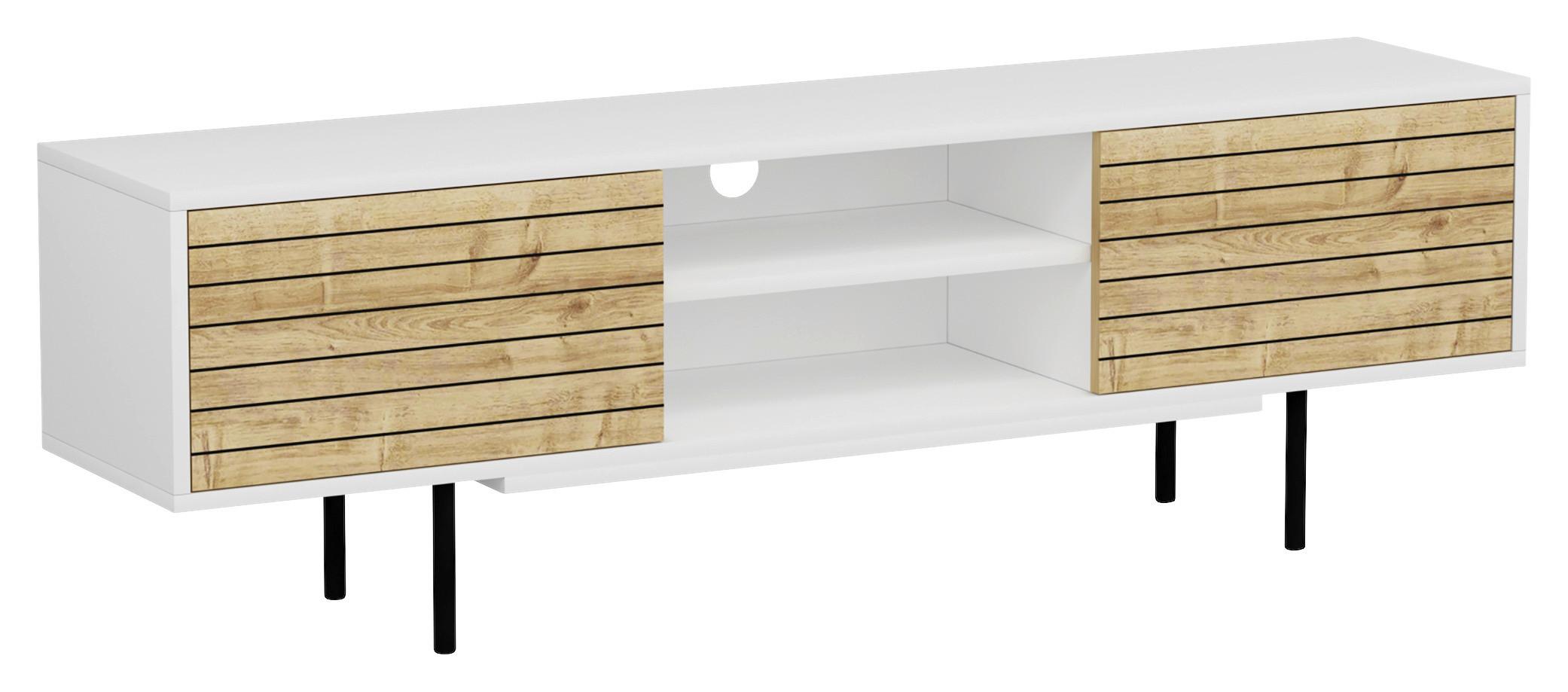 Lowboard Apollo Weiß /Walnussfarben B: ca. 160 cm - Walnussfarben/Schwarz, Design, Holzwerkstoff (160/50,5/35cm) - Livetastic